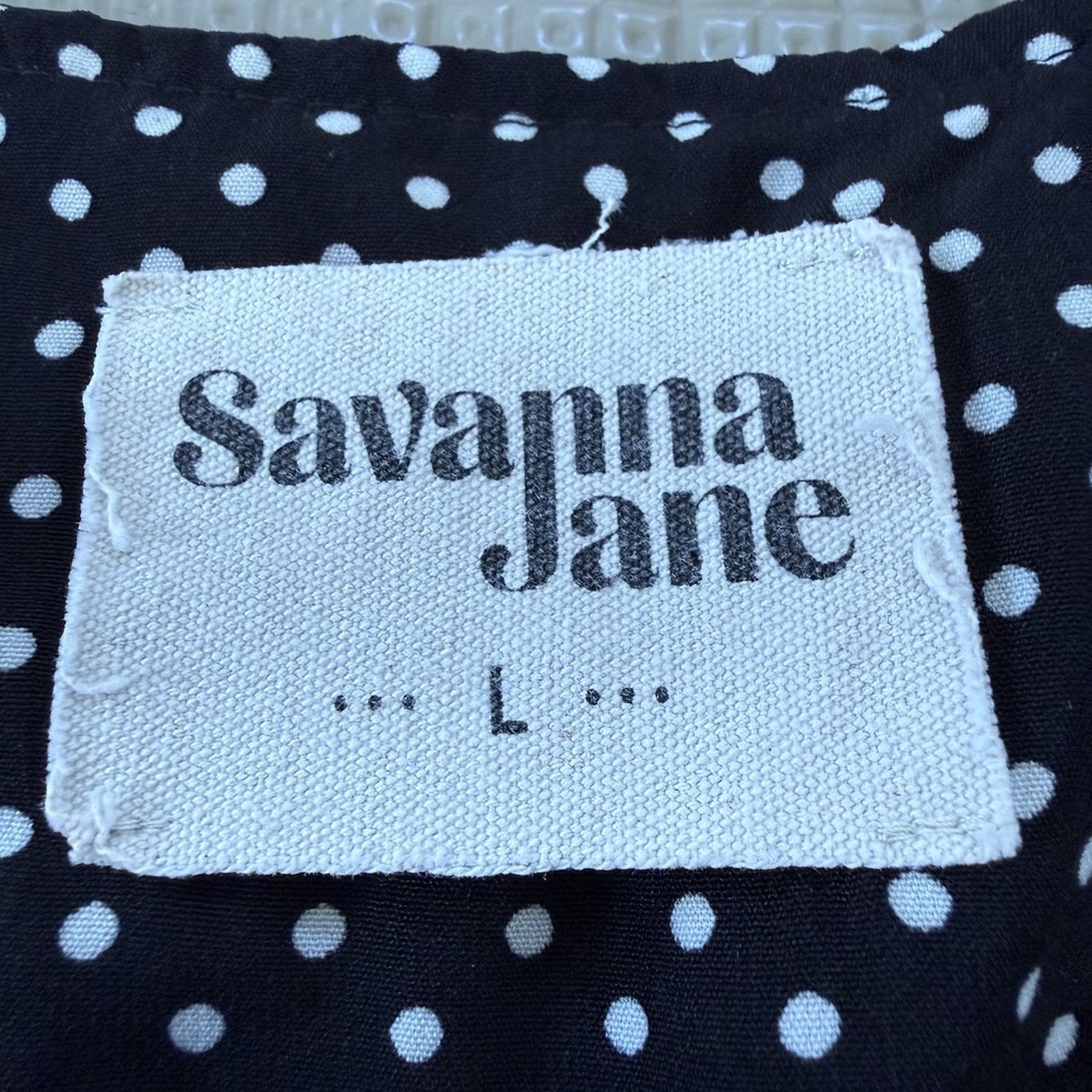 Savanna Jane Black White Polka Dot Embroidered Floral Bohemian Casual Tops L‎ - Picture 4 of 8